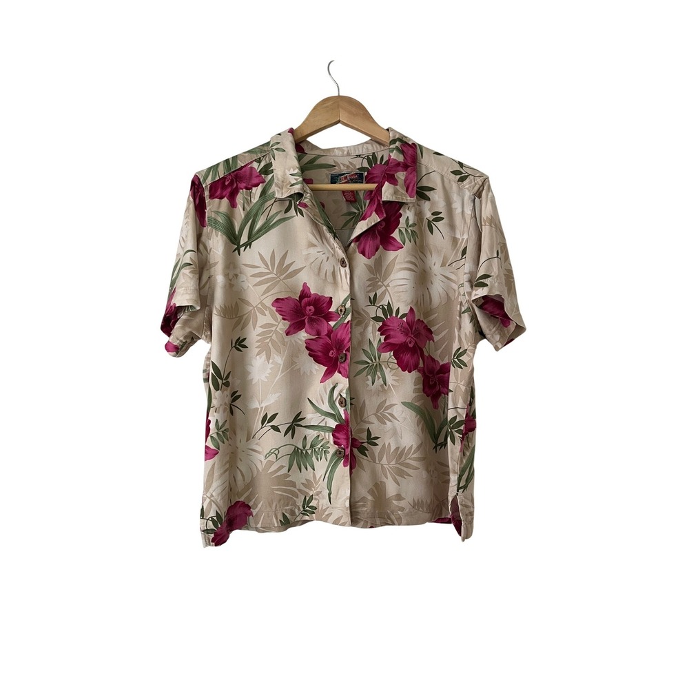 La Cabana Vintage Hawaiian Print Short Sleeve Button Down Shirt Petite XL